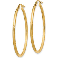 14K Yellow Gold Satin and Diamond-Cut 2mm Round Tube Large Hoop Earrings - 40mm Length by 0