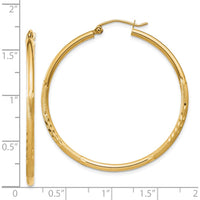 14K Yellow Gold Satin and Diamond-Cut 2mm Round Tube Large Hoop Earrings - 40mm Length by 0