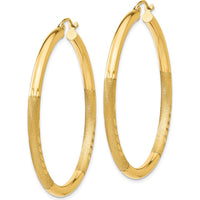 14K Yellow Gold Satin and Diamond-Cut 3mm Round Hoop Earrings - 45mm Length by 0