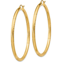14K Yellow Gold Satin and Diamond-Cut 3mm Round Hoop Earrings - 55mm Length by 0