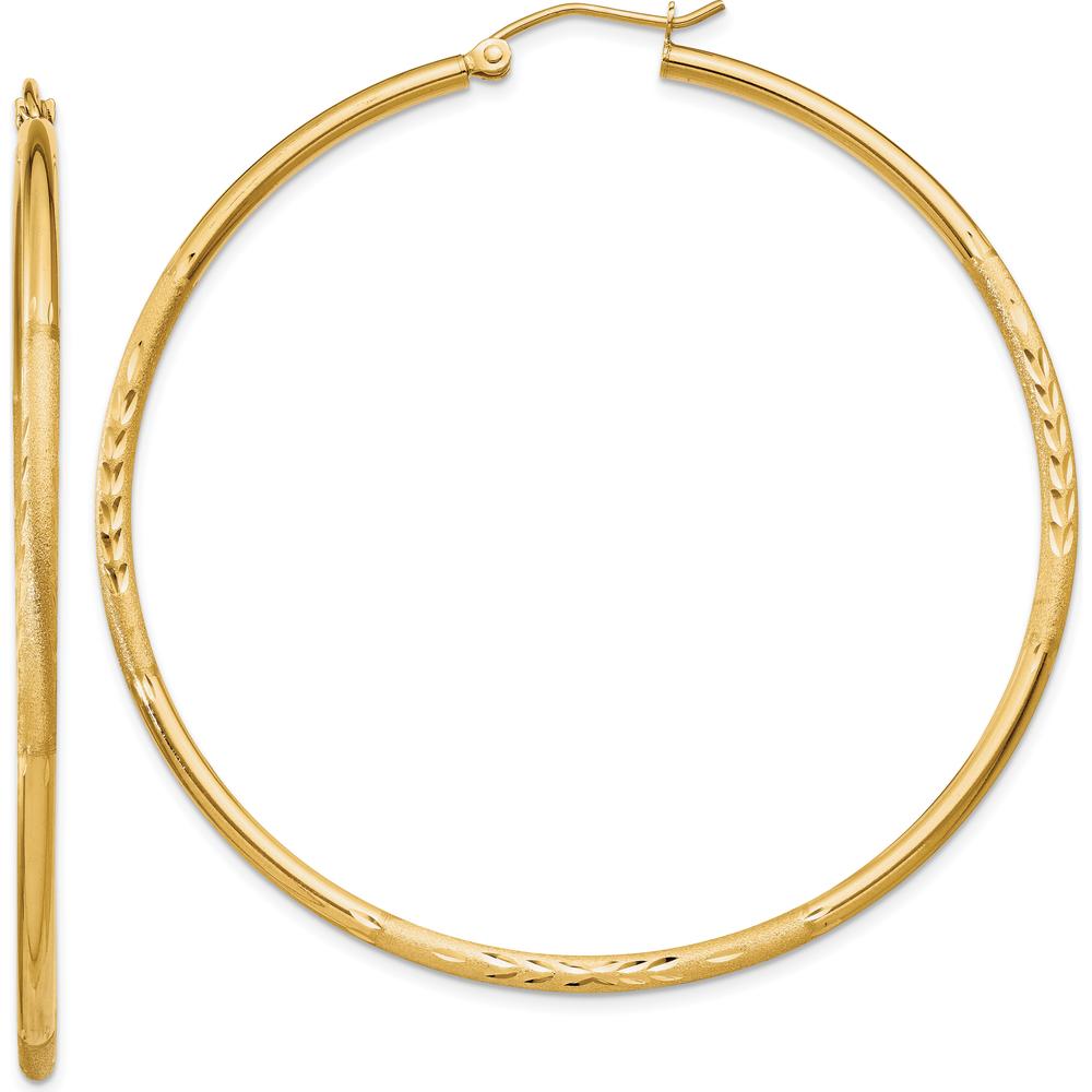 14K Yellow Gold Satin and Diamond-Cut 55mm Hoop Earrings by 0