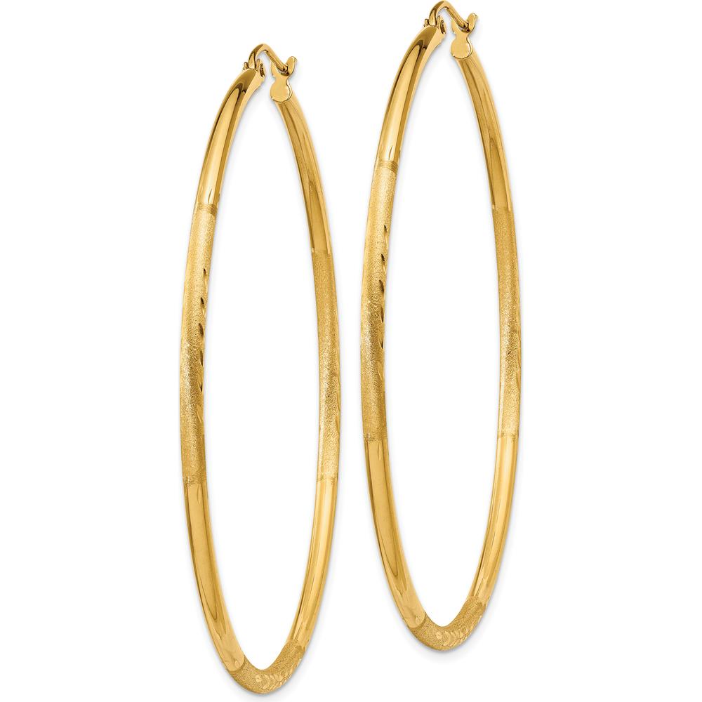 14K Yellow Gold Satin and Diamond-Cut 55mm Hoop Earrings by 0