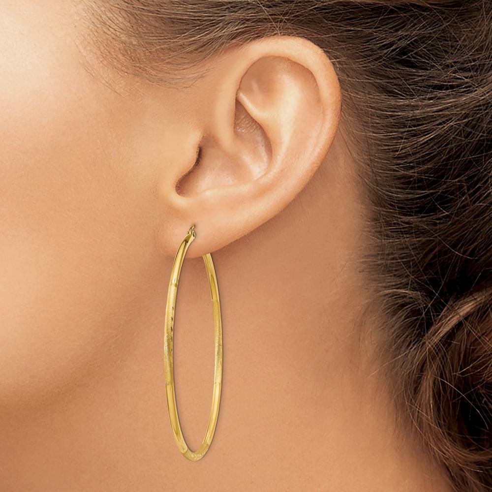 14K Yellow Gold Satin and Diamond-Cut 55mm Hoop Earrings by 0