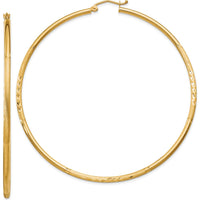 14K Yellow Gold Satin and Diamond-Cut 65mm Large Hoop Earrings by 0