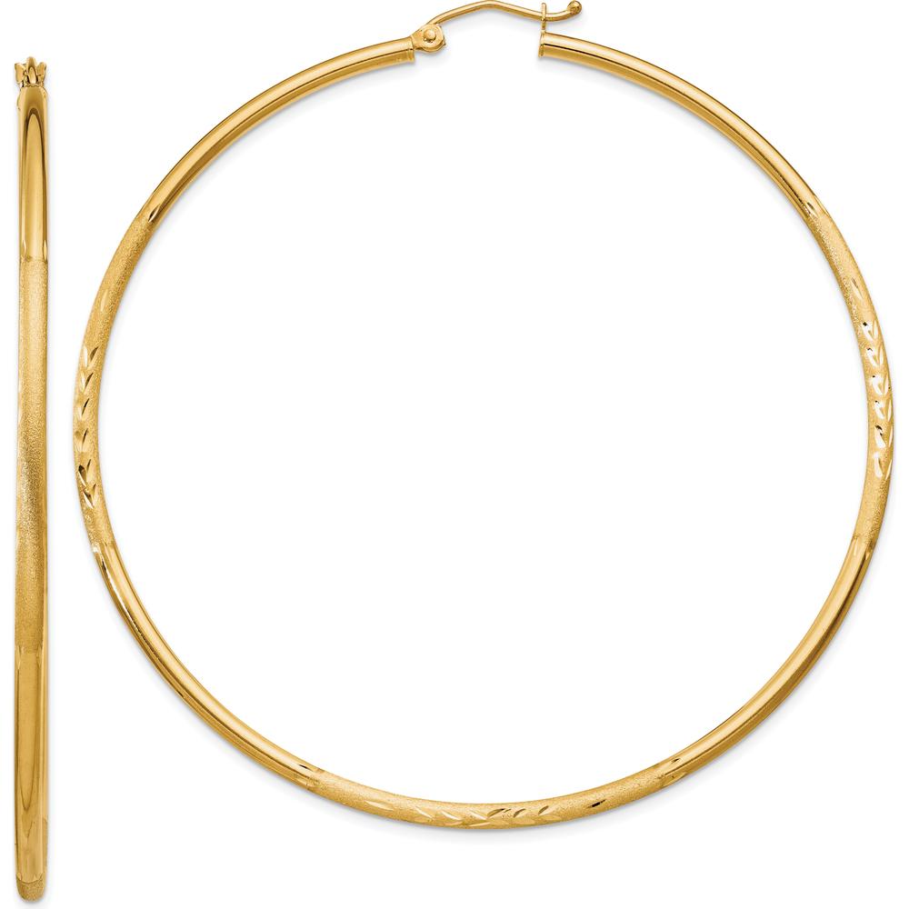 14K Yellow Gold Satin and Diamond-Cut 65mm Large Hoop Earrings by 0