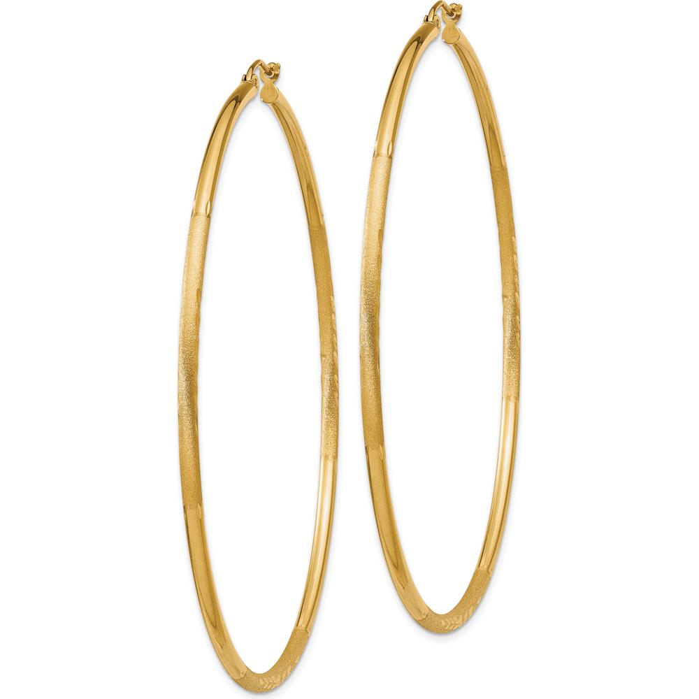 14K Yellow Gold Satin and Diamond-Cut 65mm Large Hoop Earrings by 0