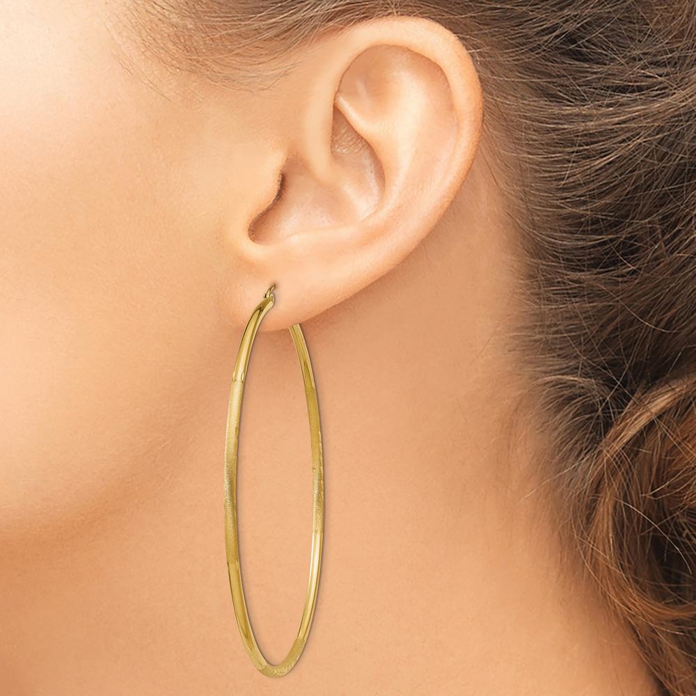 14K Yellow Gold Satin and Diamond-Cut 65mm Large Hoop Earrings by 0
