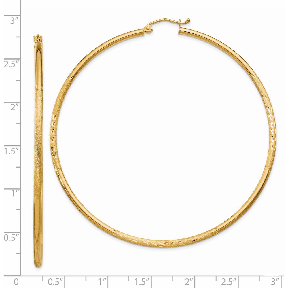 14K Yellow Gold Satin and Diamond-Cut 65mm Large Hoop Earrings by 0