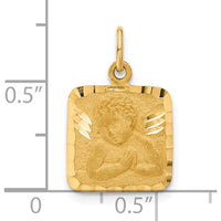 14K Yellow Gold Satin and Diamond-Cut Angel Square Charm by Oro Pregiato
