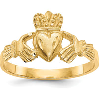 14K Yellow Gold Satin and Diamond-Cut Claddagh Ring by Oro Pregiato