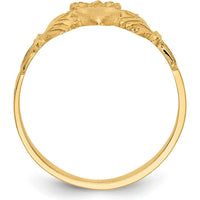 14K Yellow Gold Satin and Diamond-Cut Claddagh Ring by Oro Pregiato