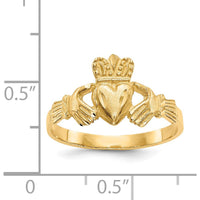 14K Yellow Gold Satin and Diamond-Cut Claddagh Ring by Oro Pregiato