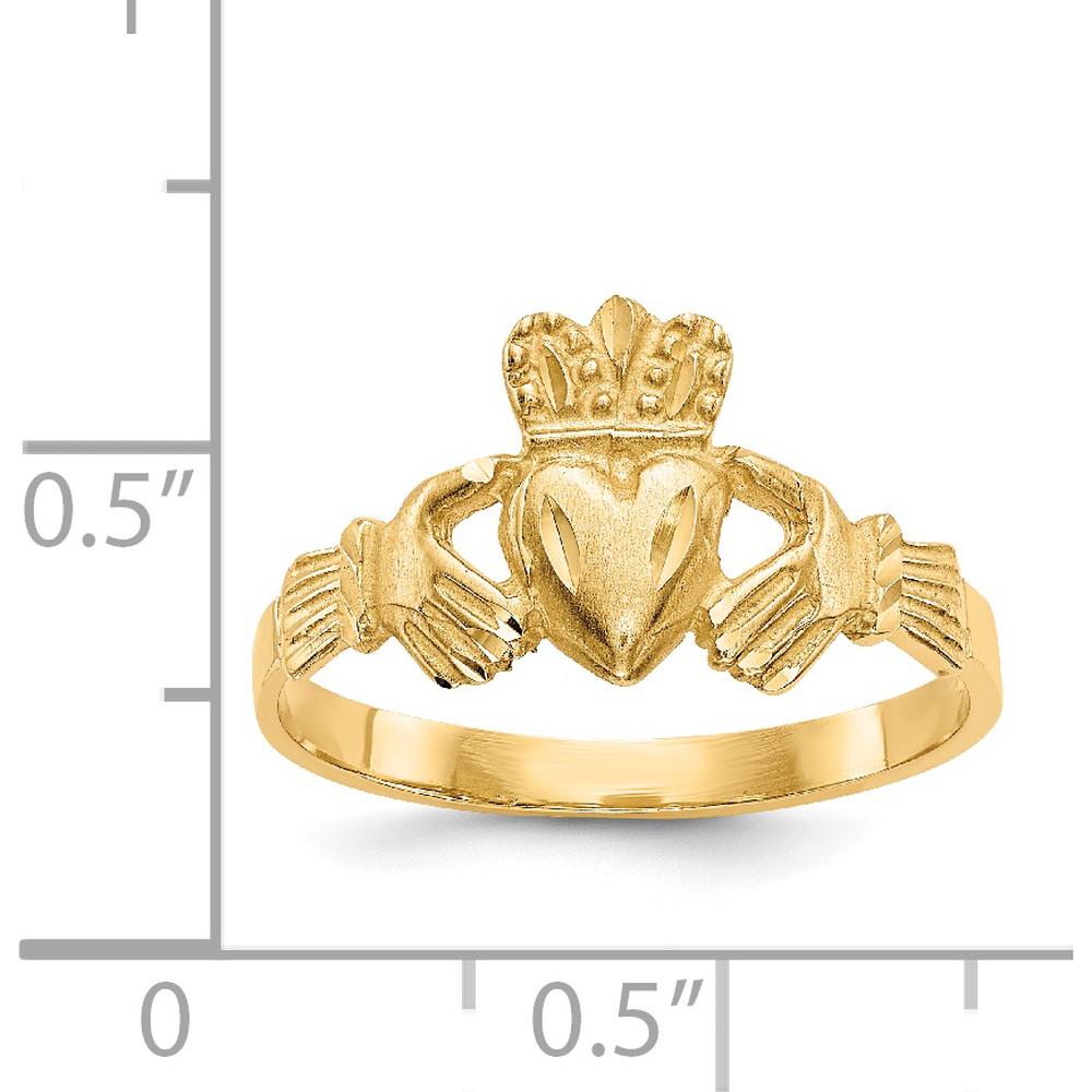 14K Yellow Gold Satin and Diamond-Cut Claddagh Ring by Oro Pregiato