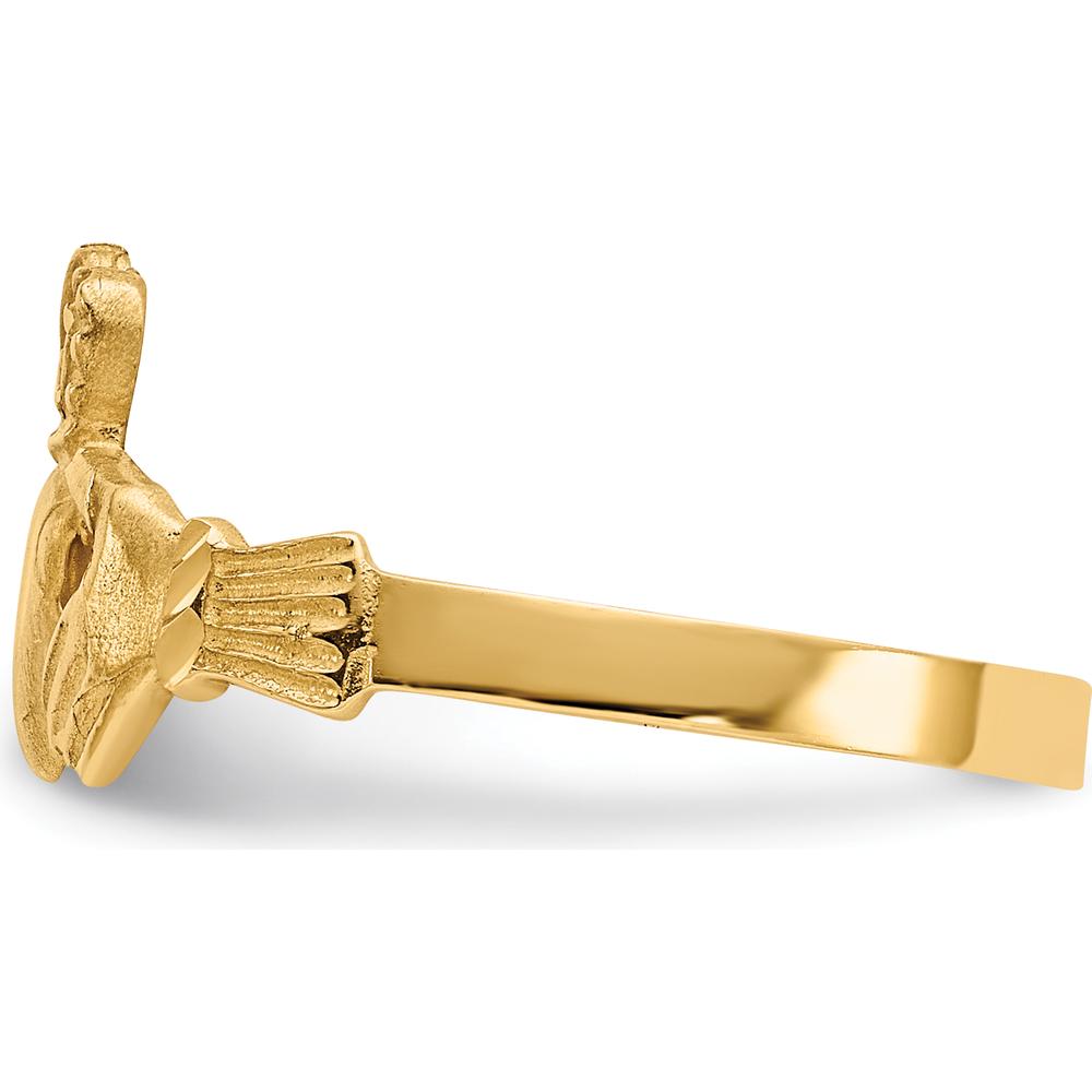 14K Yellow Gold Satin and Diamond-Cut Claddagh Ring by Oro Pregiato