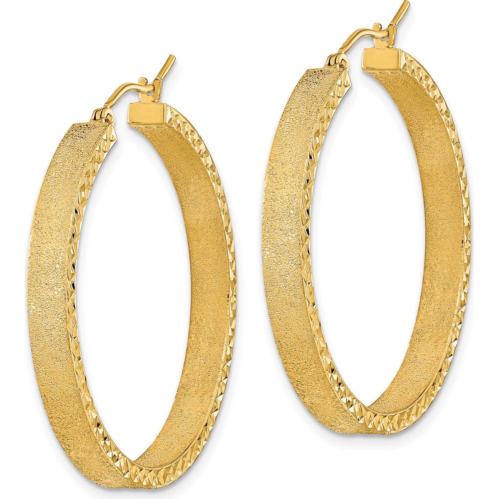 14K Yellow Gold Satin and Diamond-Cut Hoop Earrings - 35.97mm by 0