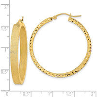 14K Yellow Gold Satin and Diamond-Cut Hoop Earrings - 35.97mm by 0