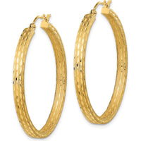 14K Yellow Gold Satin and Diamond-cut Hoop Earrings - 37.54mm Length by 0