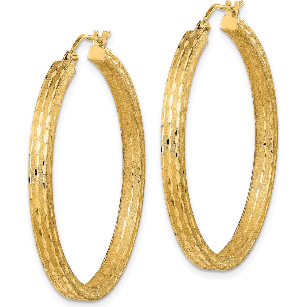 14K Yellow Gold Satin and Diamond-cut Hoop Earrings - 37.54mm Length by 0