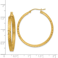 14K Yellow Gold Satin and Diamond-cut Hoop Earrings - 37.54mm Length by 0