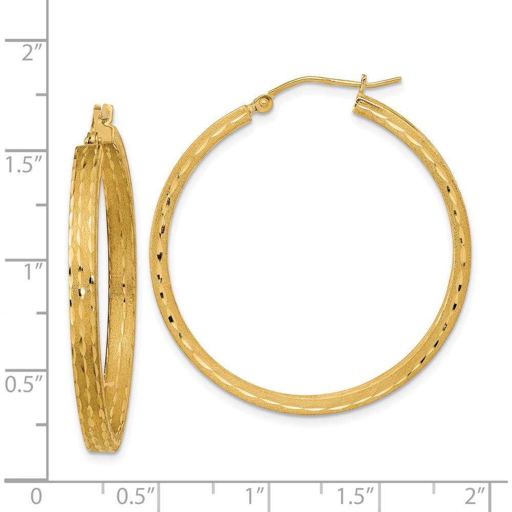 14K Yellow Gold Satin and Diamond-cut Hoop Earrings - 37.54mm Length by 0