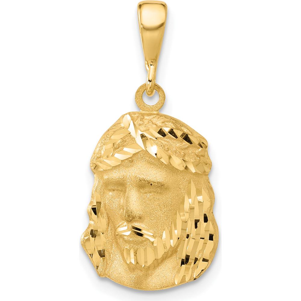 14K Yellow Gold Satin and Diamond-Cut Jesus Medal Pendant - 16.3mm Charm Length by Oro Pregiato
