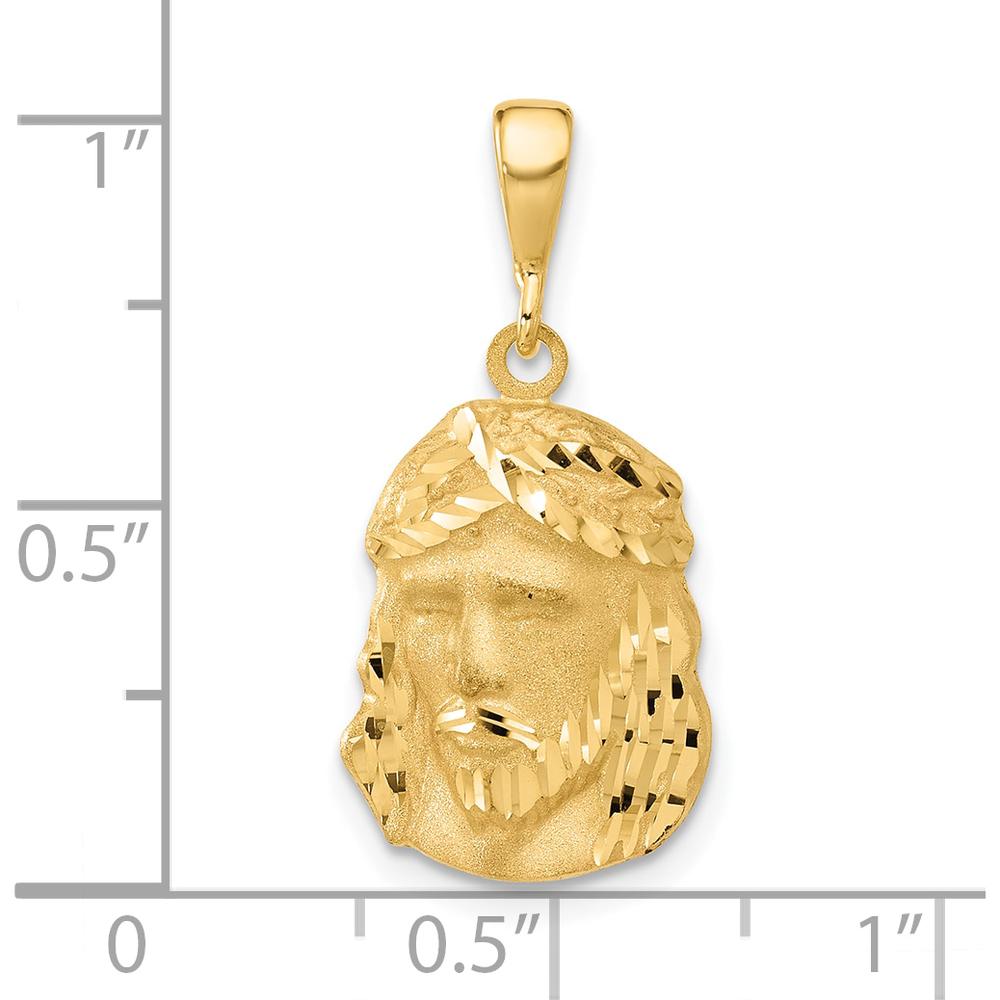 14K Yellow Gold Satin and Diamond-Cut Jesus Medal Pendant - 16.3mm Charm Length by Oro Pregiato