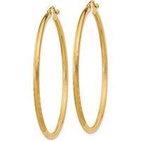 14K Yellow Gold Satin and Diamond-cut Large Hoop Earrings - 2mm Thickness, 45mm Length by 0