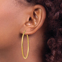 14K Yellow Gold Satin and Diamond-cut Large Hoop Earrings - 2mm Thickness, 45mm Length by 0