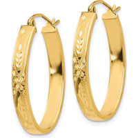 14K Yellow Gold Satin and Diamond-Cut Oval Hoop Earrings - 19mm by Oro Pregiato