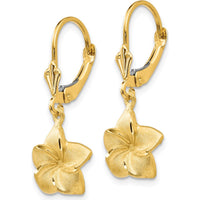 14K Yellow Gold Satin & Diamond-Cut Plumeria Dangle Leverback Earrings - 29mm Length by Oro Pregiato