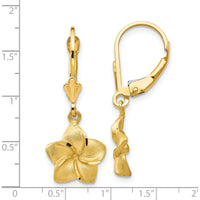 14K Yellow Gold Satin & Diamond-Cut Plumeria Dangle Leverback Earrings - 29mm Length by Oro Pregiato