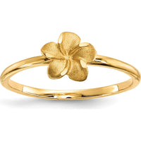 14K Yellow Gold Satin & Diamond-Cut Plumeria Ring - 7.7mm Top Width, 1.5mm Band Width by 0