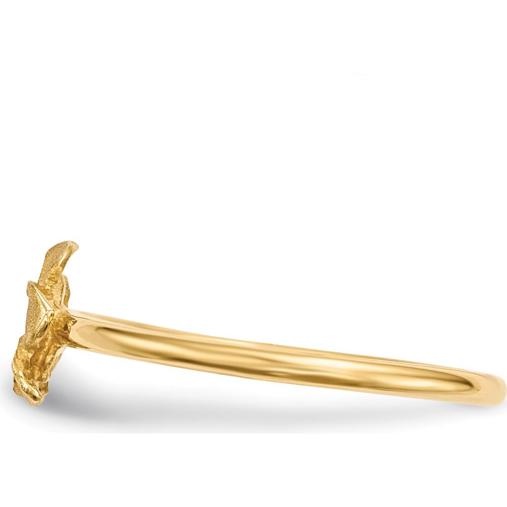 14K Yellow Gold Satin & Diamond-Cut Plumeria Ring - 7.7mm Top Width, 1.5mm Band Width by 0