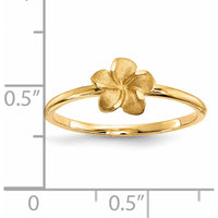 14K Yellow Gold Satin & Diamond-Cut Plumeria Ring - 7.7mm Top Width, 1.5mm Band Width by 0