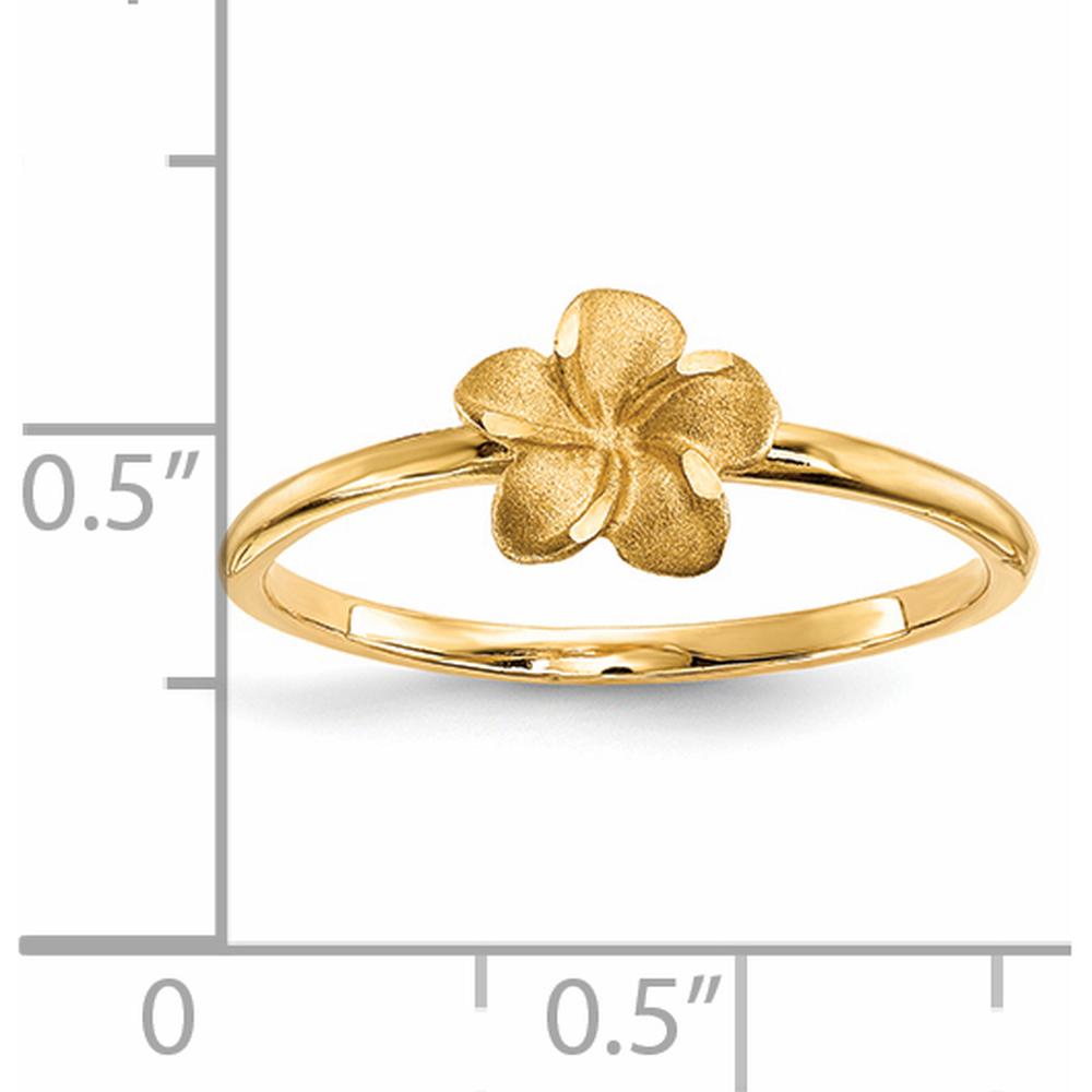 14K Yellow Gold Satin & Diamond-Cut Plumeria Ring - 7.7mm Top Width, 1.5mm Band Width by 0