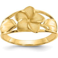 14K Yellow Gold Satin & Diamond-Cut Plumeria Ring - A Symbol of Elegance and Renewal by Oro Pregiato