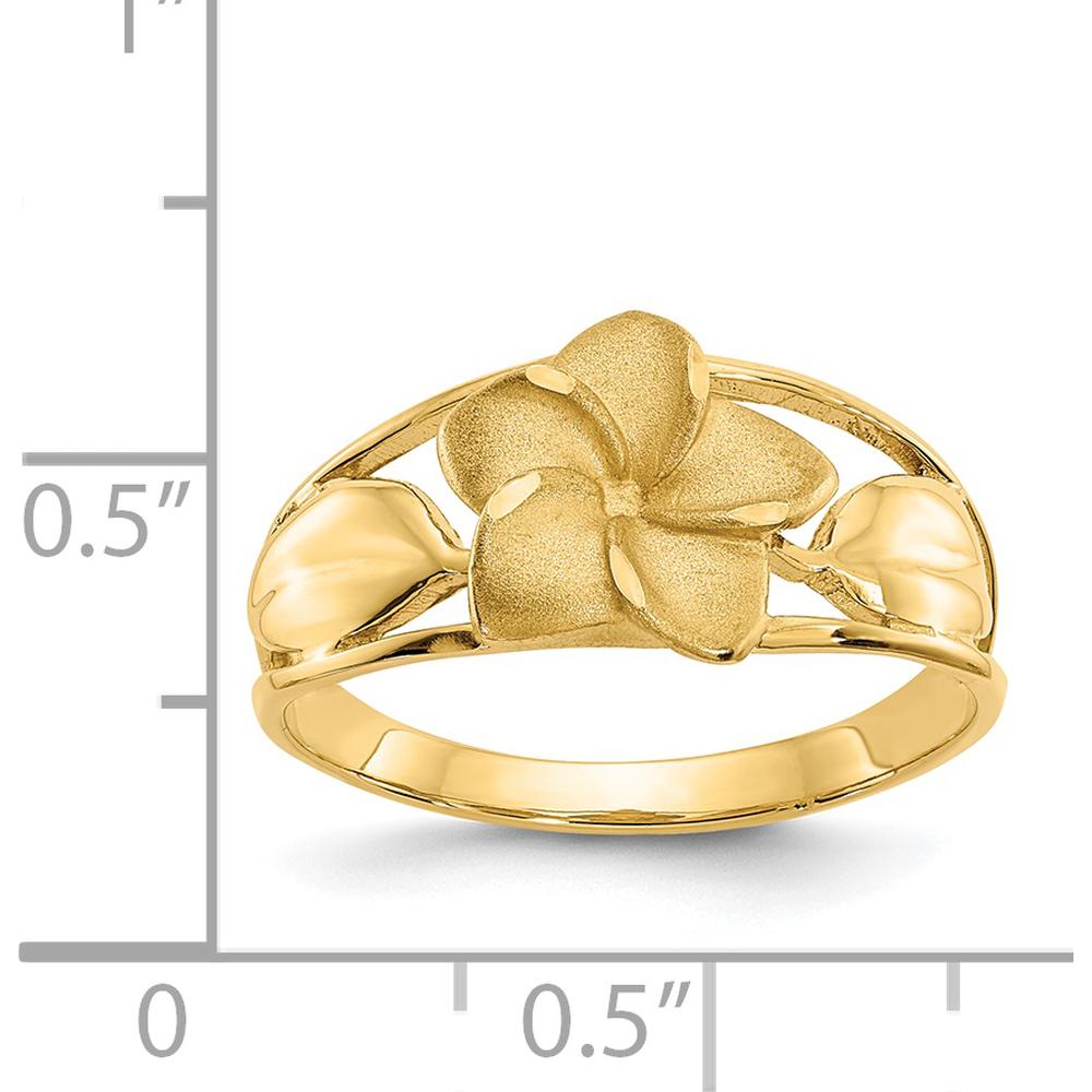 14K Yellow Gold Satin & Diamond-Cut Plumeria Ring - A Symbol of Elegance and Renewal by Oro Pregiato
