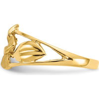 14K Yellow Gold Satin & Diamond-Cut Plumeria Ring - A Symbol of Elegance and Renewal by Oro Pregiato
