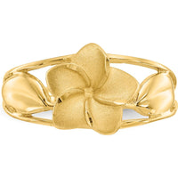 14K Yellow Gold Satin & Diamond-Cut Plumeria Ring - A Symbol of Elegance and Renewal by Oro Pregiato