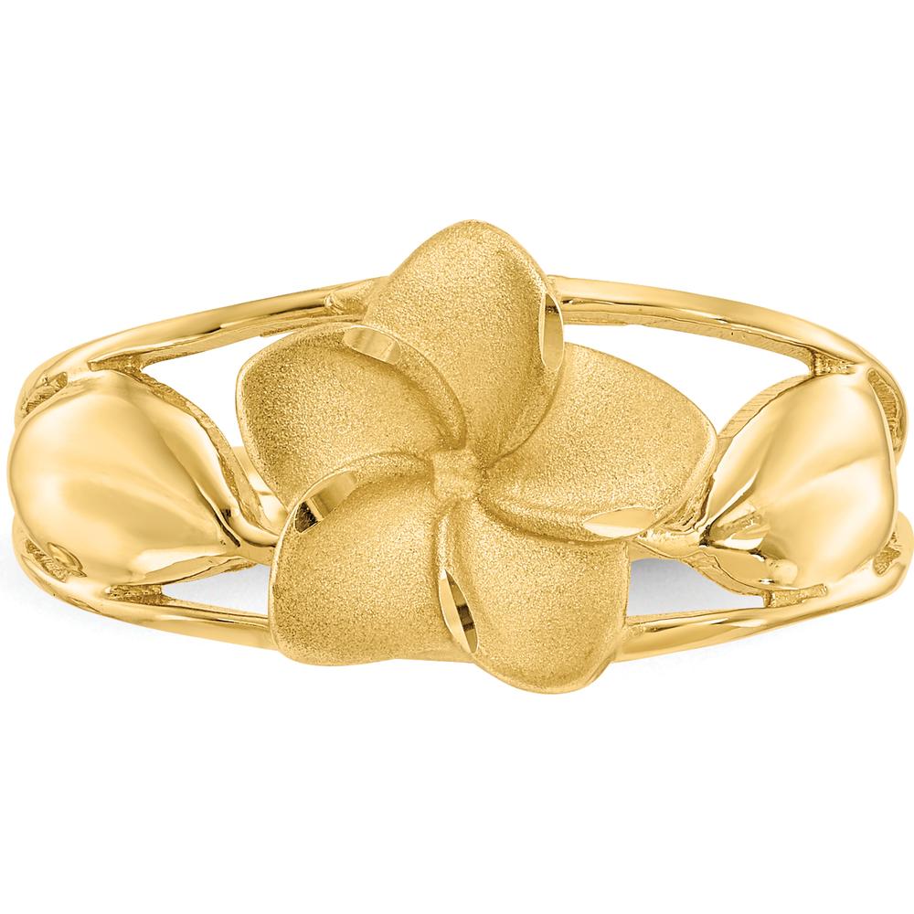 14K Yellow Gold Satin & Diamond-Cut Plumeria Ring - A Symbol of Elegance and Renewal by Oro Pregiato
