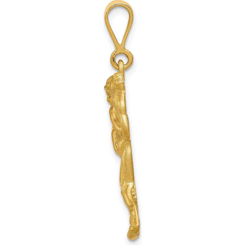 14K Yellow Gold Satin and Diamond-Cut Wrestlers Charm Pendant - 37mm by Oro Pregiato