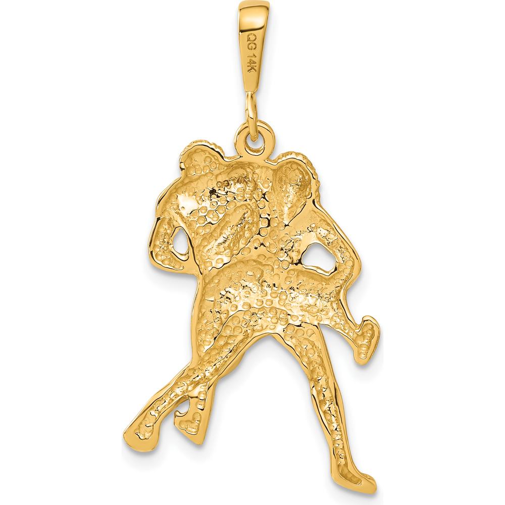 14K Yellow Gold Satin and Diamond-Cut Wrestlers Charm Pendant - 37mm by Oro Pregiato