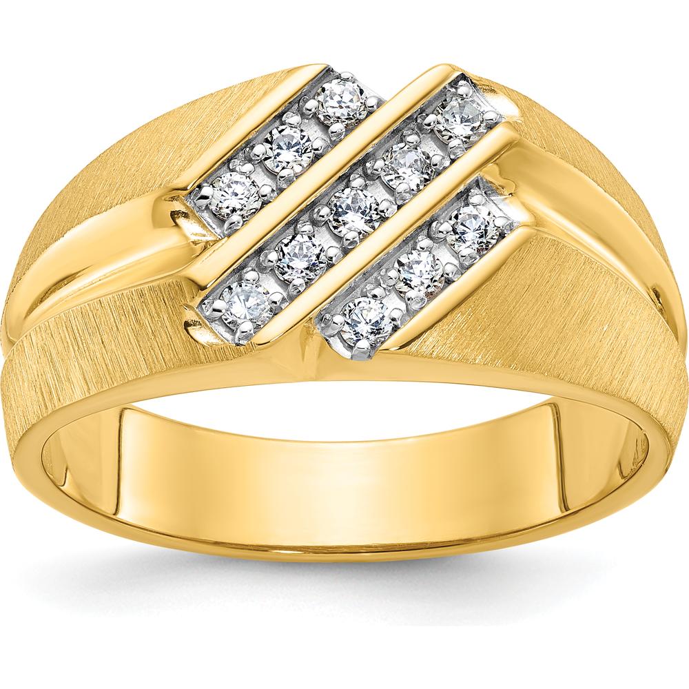14K Yellow Gold Satin and Grooved Men’s Ring - Polished Finish by IBGoodman
