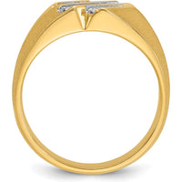 14K Yellow Gold Satin and Grooved Men’s Ring - Polished Finish by IBGoodman