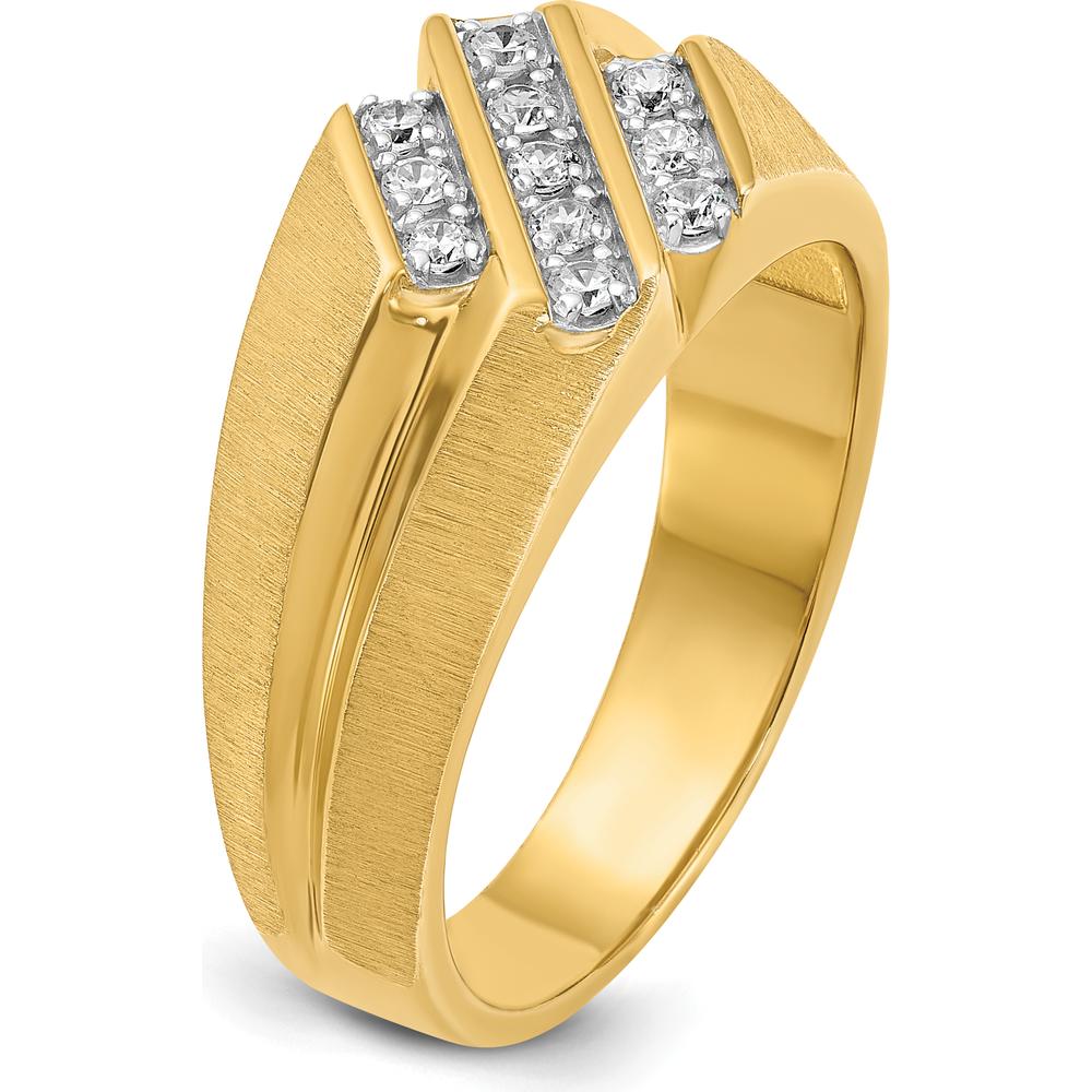14K Yellow Gold Satin and Grooved Men’s Ring - Polished Finish by IBGoodman