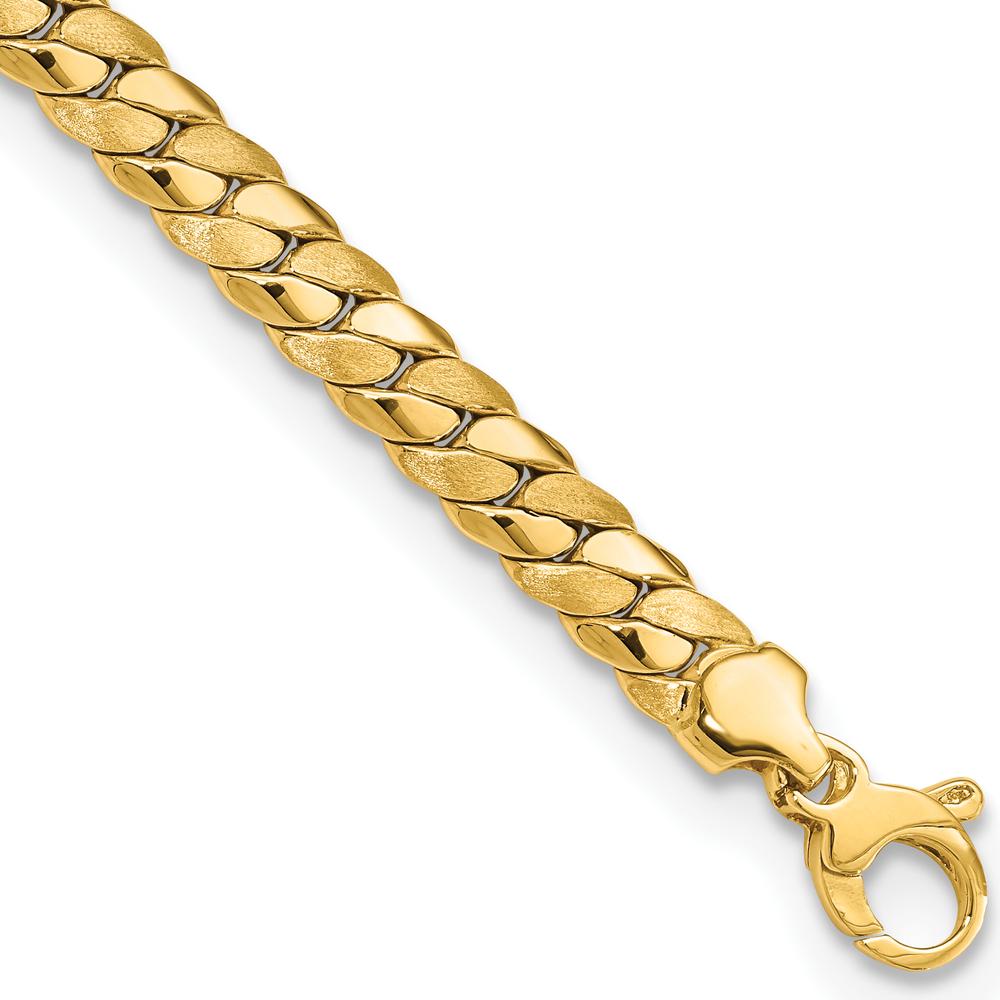 14K Yellow Gold Satin and Polished 6.5mm Fancy Curb Link Bracelet - 7.75" Length by Oro Pregiato