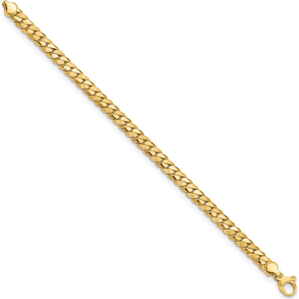14K Yellow Gold Satin and Polished 6.5mm Fancy Curb Link Bracelet - 7.75" Length by Oro Pregiato