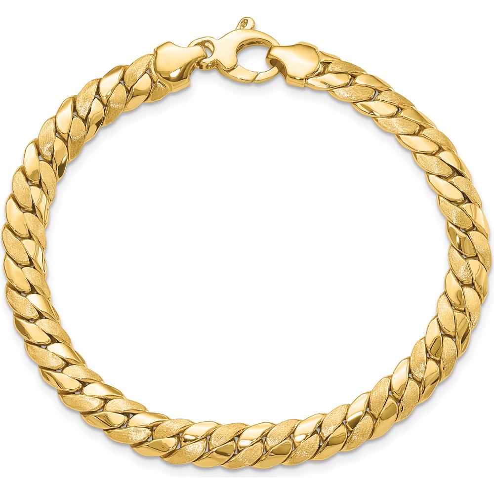 14K Yellow Gold Satin and Polished 6.5mm Fancy Curb Link Bracelet - 7.75" Length by Oro Pregiato