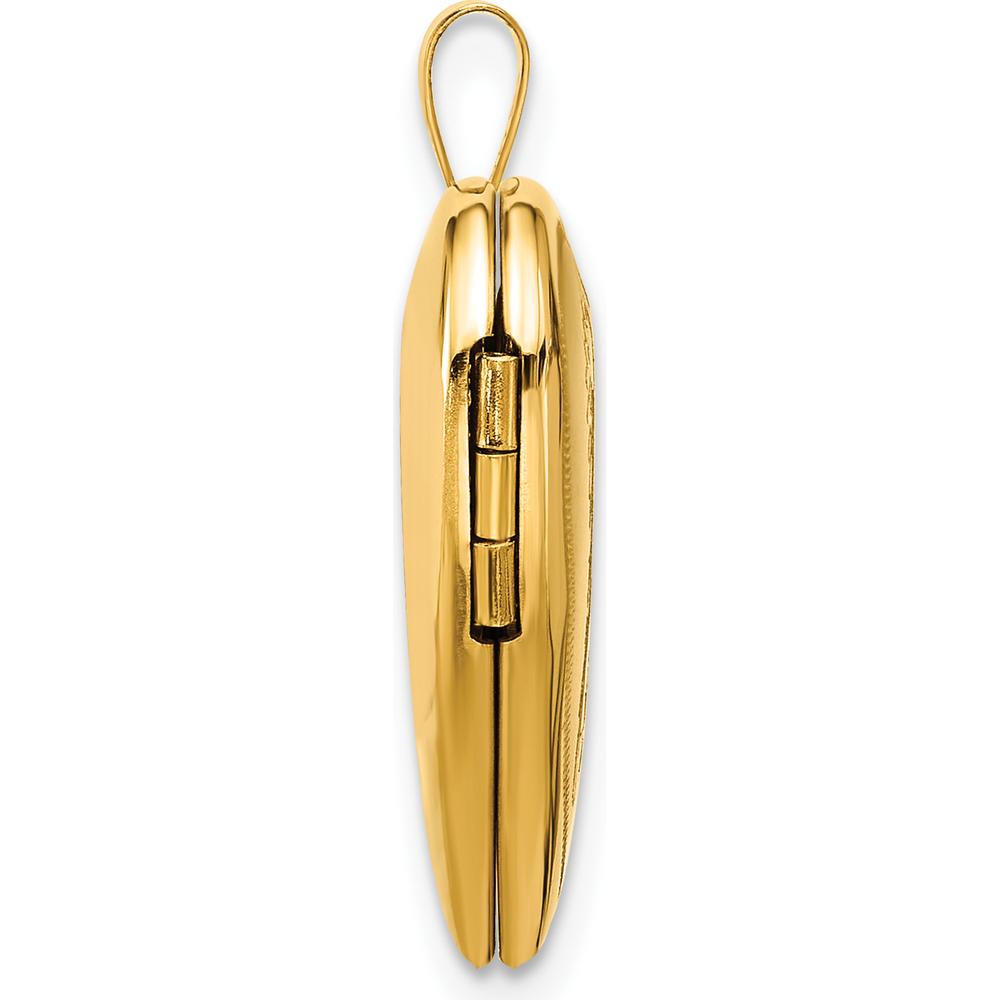 14K Yellow Gold Satin and Polished Angel Wings Heart Locket Pendant with Photo Compartments by Oro Pregiato