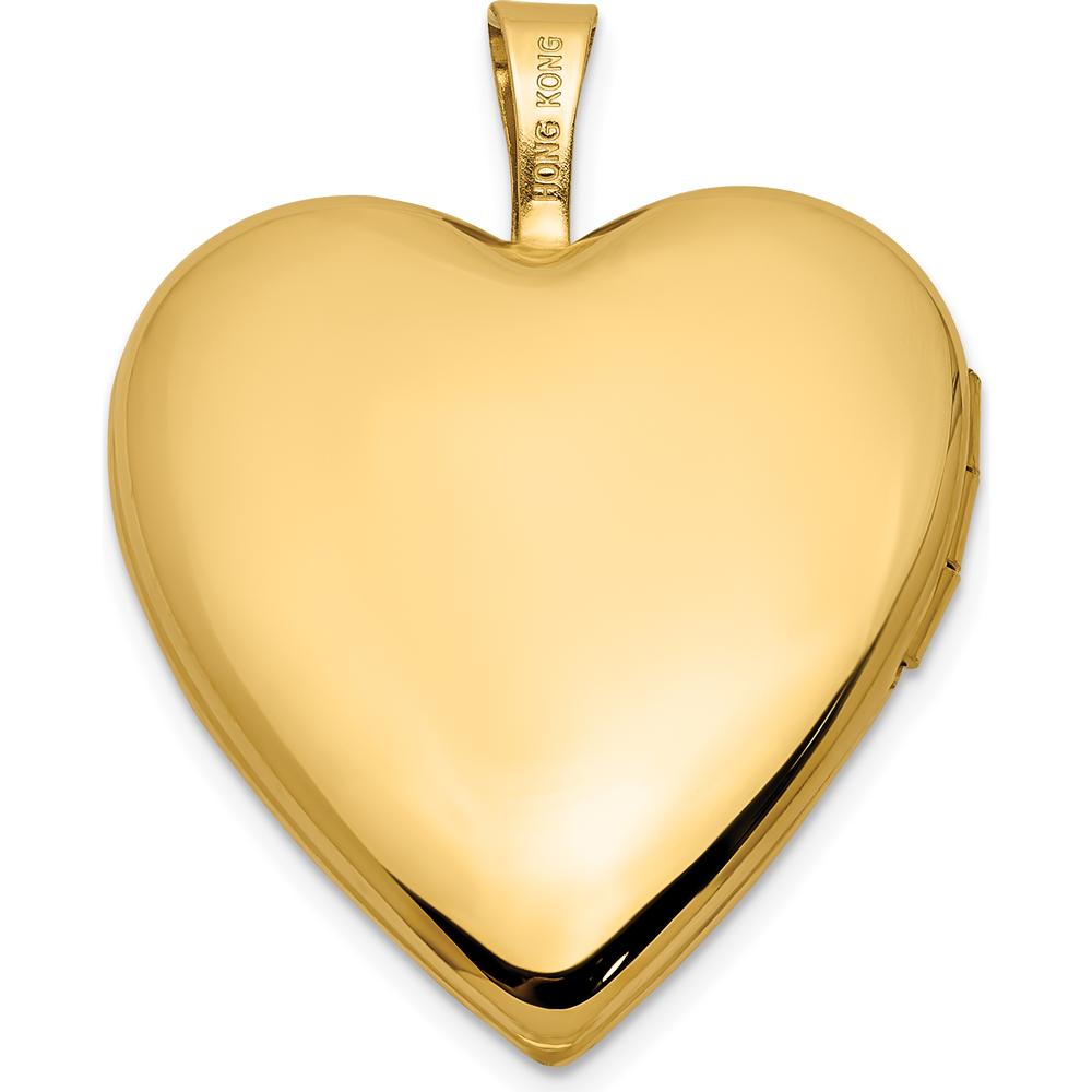 14K Yellow Gold Satin and Polished Angel Wings Heart Locket Pendant with Photo Compartments by Oro Pregiato
